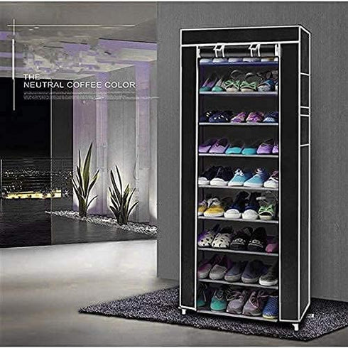 Mekek Closet, 9 Closet Shoe Rack Non-Woven Tier Shoe Rack Shoe Shelf Storage Organizer Cabinet Black