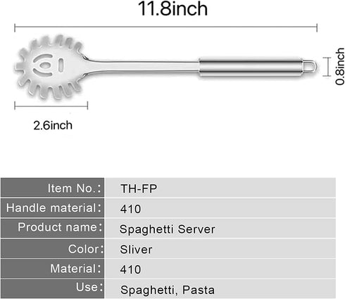 Pasta Fork, Durable Stainless Steel Spaghetti Server, Heat Resistant, 12 Inch