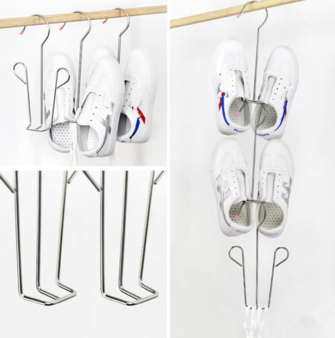3 Pack Organizer,Closet Stainless Steel Shoes Hanger Drying Rack for Dehumidifying Hanging Leather Shoes,Double Hook