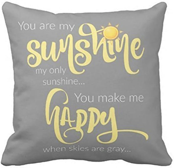 Leaveland 18 x 18 Inch You Are My Sunshine Yellow on Gray Throw Pillow Cases, Soft Cotton Polyester