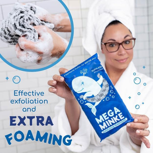 JJ KENT MEGA Minke Exfoliating Washcloth - Reusable Exfoliating Body Scrubber and Dead Skin Remover for Super Soft Skin