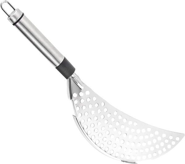 Framendino Stainless Steel Crescent Pot Strainer, Handle Strainer Pan for Noodles, Vegetables, Spaghetti