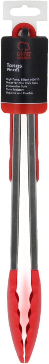 Chef Craft Premium Silicone Tongs, 12 Inch, Red Color