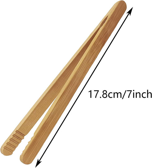 8 Pcs 7 Inch Bamboo Kitchen Utensil Tongs, Reusable Toast Tongs for Kimchi, Fruit, Tea