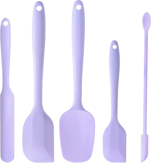 5 Piece Purple Silicone Spatula Set, Heat Resistant Kitchen Utensils Set, Dishwasher Safe for Nonstick Cookware