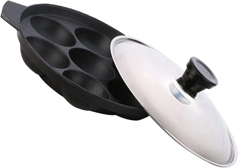 G & D Non Stick Appam Pan, 7 Pits Appam Maker with Stainless Steel Lid