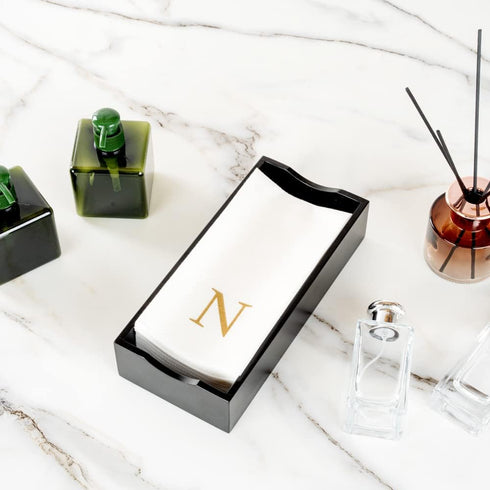 15.8 7.9 Inch 50 Luxenap X Linen-Feel Guest Towels, Lettered Hand Towels - Gold Letter 'N', Sans Serif Font, White