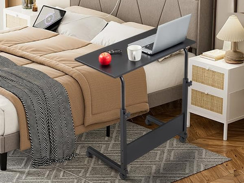 31.5 inch Karl home Mobile Side Table Computer Desk with Wheels Height Adjustable Rolling Potable Laptop Cart, C-Shaped