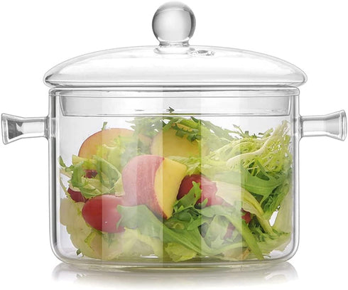 Glass Saucepan with Cover, 1.7L/60OZ Heat-resistant Glass Pot, Handmade Cookware Set for Pasta, Soup, Milk, Baby Food