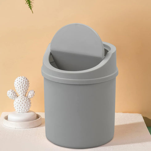 0.5 Gallon Plastic Mini Trash Can with Swing Lid, Tiny Garbage Can, Gray