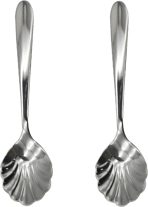 2Pcs Shell Shape Stir Spoons - 18/10 Stainless Steel Sugar Spoon - Vintage 4.96inch Teaspoons for Coffee, Dessert