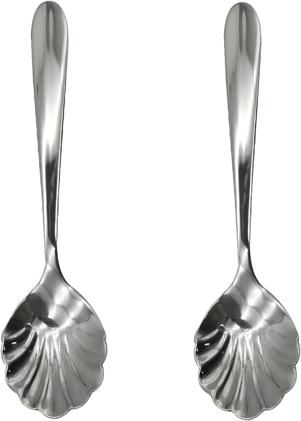 2Pcs Shell Shape Stir Spoons - 18/10 Stainless Steel Sugar Spoon - Vintage 4.96inch Teaspoons for Coffee, Dessert
