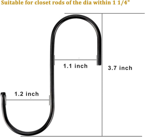30 Pack Heavy Duty Black S Hooks Steel Hanging Hooks for Kitchen Pot Rack, Closet, Hanging Pan, Cups, Jeans, Plant