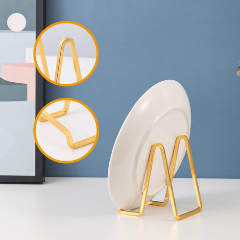 4.5 inch Metal Plate Stands for Display, Tabletop Picture Stand, Gold Iron Easels for Photos, Books, Plates