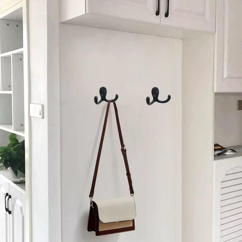 Coat Hooks Hardware, 10Pcs Heavy Duty Wall Mounted Hooks for Hanging Coats, No Rust Double Robe Hook (Black)