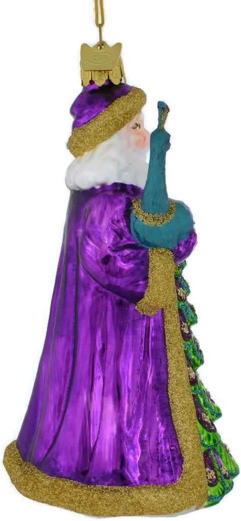Noble Gems Santa with Peacock Glass Christmas Tree Ornament - NB1488