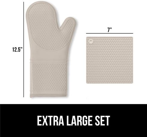 Gorilla Grip 4 Piece Silicone Oven Mitt and Trivets Set, Heat and Slip Resistant, Waterproof, Cotton Lined Gloves,
