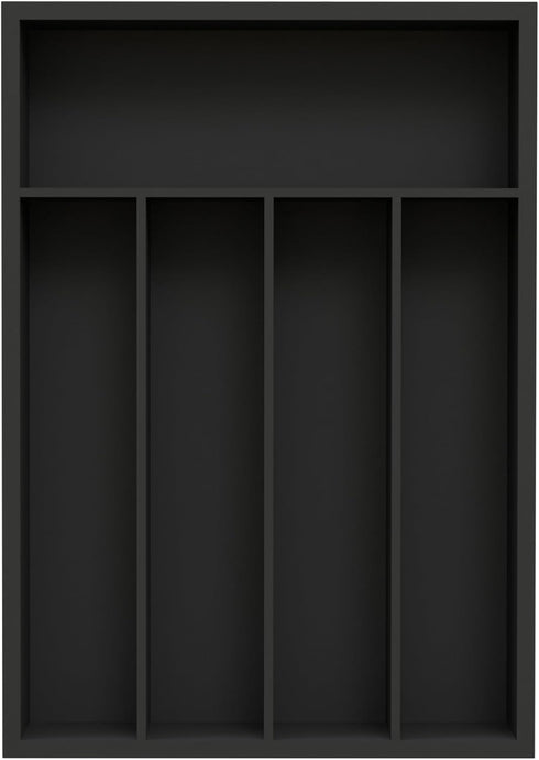 Bamboo Kitchen Drawer Organizer, Silverware Tray with Wood Holder for Flatware Cutlery, 5 Slot, Black