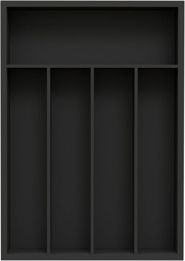 Bamboo Kitchen Drawer Organizer, Silverware Tray with Wood Holder for Flatware Cutlery, 5 Slot, Black