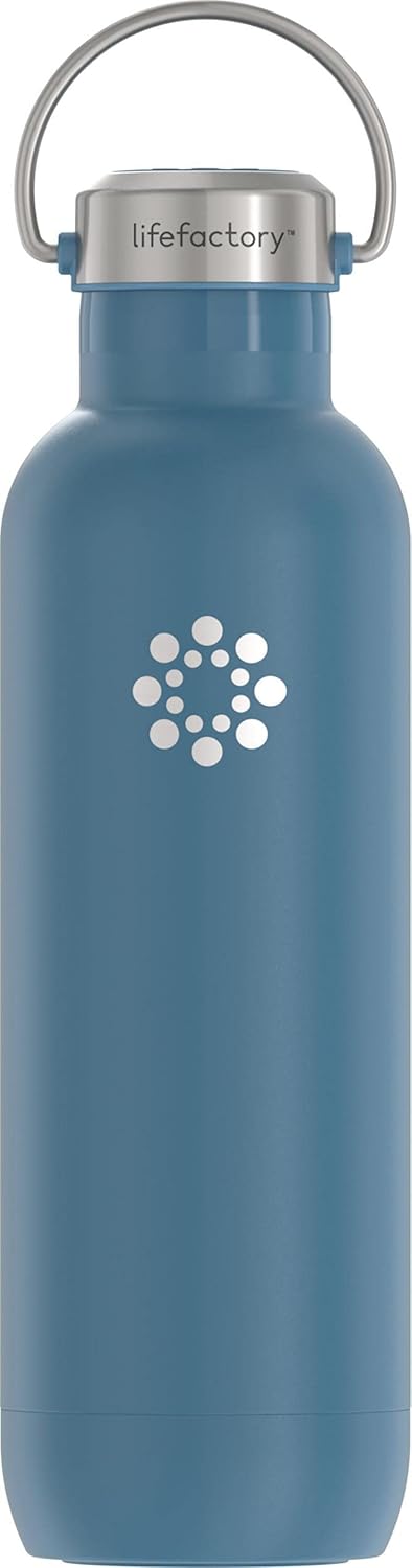 LIfeFactory Stainless Steel Vacuum-Insulated Sport Bottle - 24 Ounce, Dark Denim