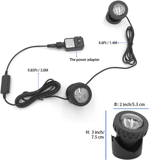TENSUL IP68 Dimmable 2 Set Colored Pond Lights with Timer, RGB Fountain Lights Waterproof, Underwater LED Outdoor Light