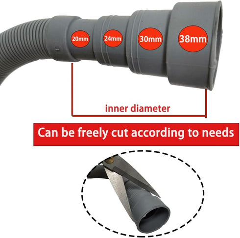 Washing Machine Drain Hose, Drain Extension Kit with White Extension, Two Hose Clamps, U-Shaped Fixed Hook (6.5FT)