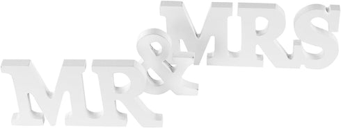 Super Z Outlet White Wooden Mr and Mrs Signs - Wedding Present for Party Table Top Decoration, Home Wall Display Stand