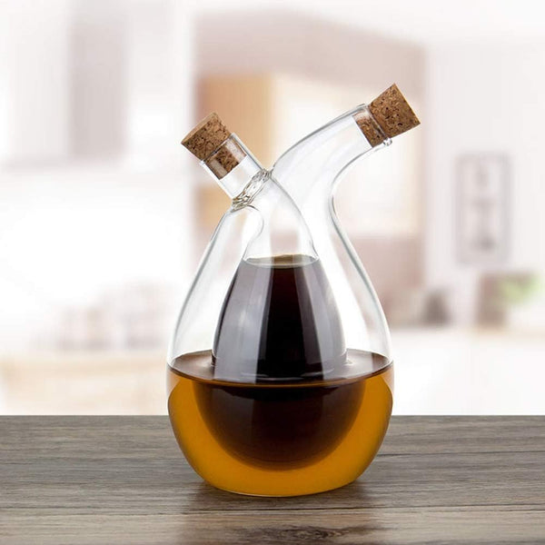 BOLLAER Glass Olive Oil Bottle Cruet, Hand-Blown, Moist Bottom, High Borosilicate Glass, 2