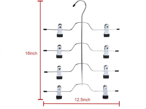 2 Quality Metal Pant Skirt Trouser Hangers, 4-Tier Heavy Duty Clips for Slacks, Trousers, Jeans