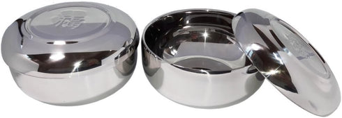 2 Sets Vacuum Insulated Double Wall Skin Stainless Steel Korean Traditional Rice Bowl with Lid