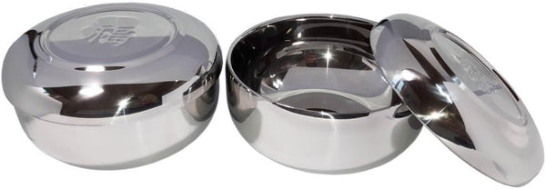 2 Sets Vacuum Insulated Double Wall Skin Stainless Steel Korean Traditional Rice Bowl with Lid
