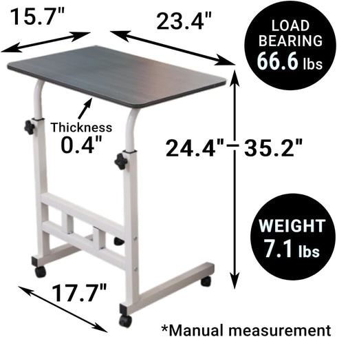 23.6" 66lbs 66 lbs Japard Small Desk on Wheels, Mobile TV Tray Table Rolling Desk for Bed Sofa, Adjustable Height Wide