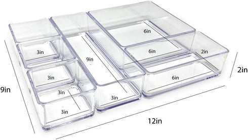 Isaac Jacobs 6-Tray Clear Acrylic Organizer Set, Multi-Purpose Stackable Storage for Makeup, Crafts, Office & More