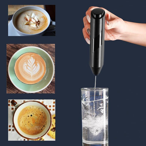 Electric Milk Frother Handheld with Stainless Steel Stand, Portable Foam Maker for Coffee, Latte, Cappuccino, Hot