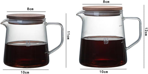 Elegant Clear Glass Creamer Pitcher, Coffee Pot Serving Set with Handle and Wooden Lid, Smooth, 10 OZ