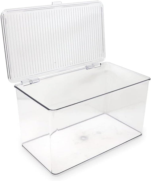 Isaac Jacobs Large Clear Stackable Organizer Bin (10.75” x 6.5” x 6.1”) w Hinged Lid - BPA-Free Food Safe Storage Box