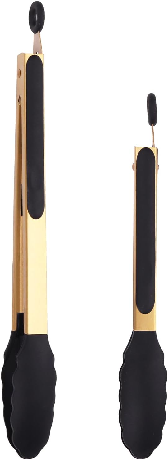 Set of 2 Stainless Steel Classic Kitchen Tongs 9" and 12" with BPA Free Silicone Tips, Dishwasher Safe