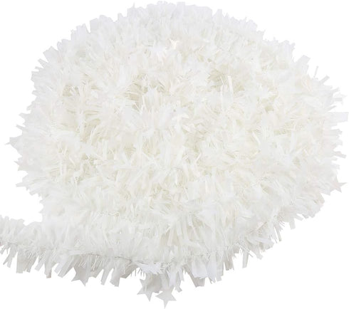 CCINEE 33FT Christmas Tinsel Garland, White Metallic Twist Garland with Star for Tree Wedding Party Decoration