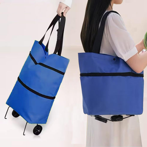 Vikooyes Collapsible Shopping Grocery Bag with Wheels Rolling Tote Bag with Wheels Large Reusable Shopping Bags