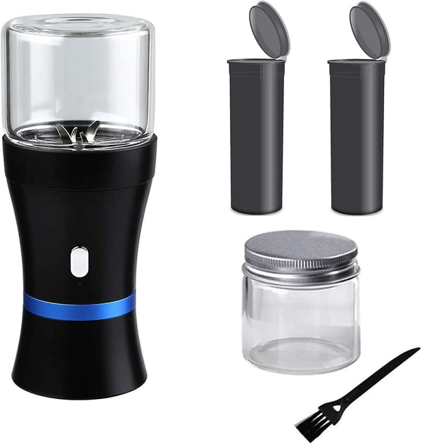 Spacenight Electric Herb Grinder COMPACT for Flower Buds, USB-Rechargeable, 2pcs 1.7oz Glass Herb