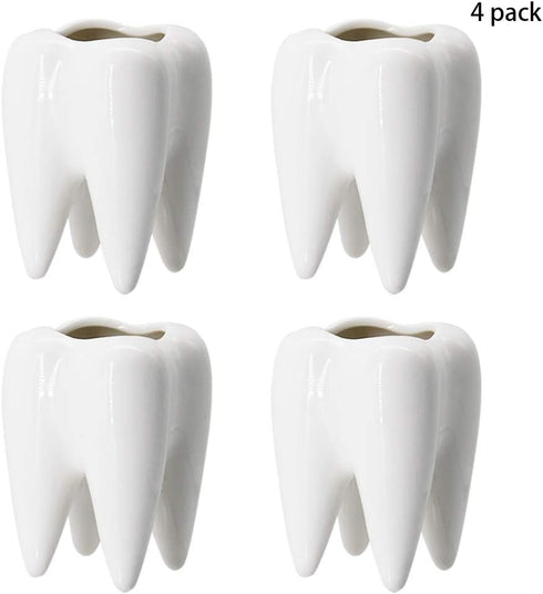 YOFIT Modern Style Teeth Pots Ceramic Flower Pot for Dental Gifts, White Succulent Cactus Bonsai Planter Container for Dental Office Decor, 3.7" Set of 4 by YOFIT