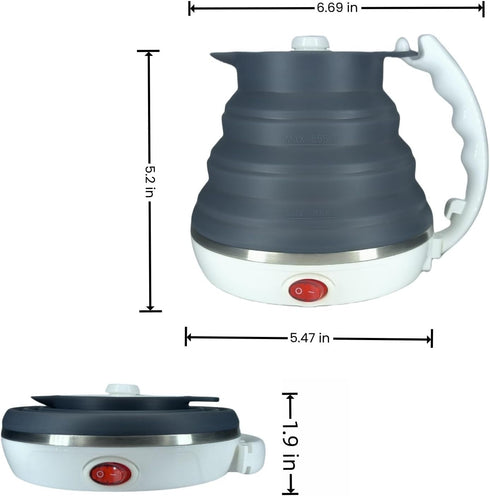 Travel Electric Kettle Small, Collapsible Portable Tea Kettle + Paperless Pour Over Coffee Dripper for Camping (Black)