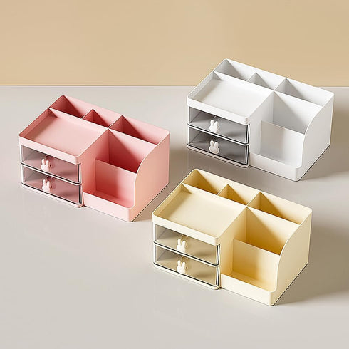 Makeup Storage Organizer with 2 Drawers, Cosmetic Display Case for Skin Care, Hair Accessories, Pink