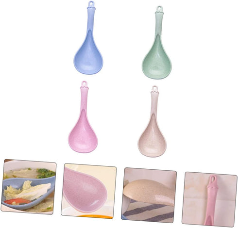 4pcs Wheat Straw Soup Spoon Set, Japanese Ramen Chinese Spoons, Unbreakable Kitchen Cutlery for Soup and Porridge