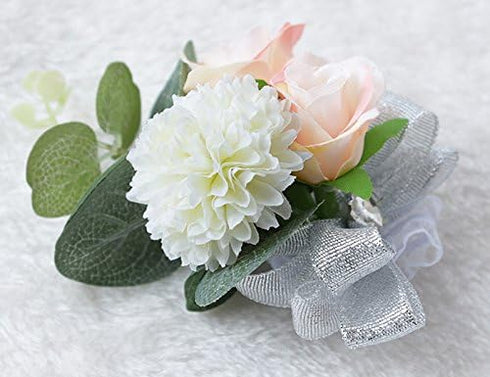 MOJUN Wedding Bridal Wrist Flower Corsage - Pack of 4 Hand Flower for Wedding Planner