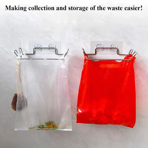 Sexoxo Trash Bag Holder for Cupboards Kitchen Cabinet Door, Stainless Steel Portable Garbage Bins ( with Wall Sticker