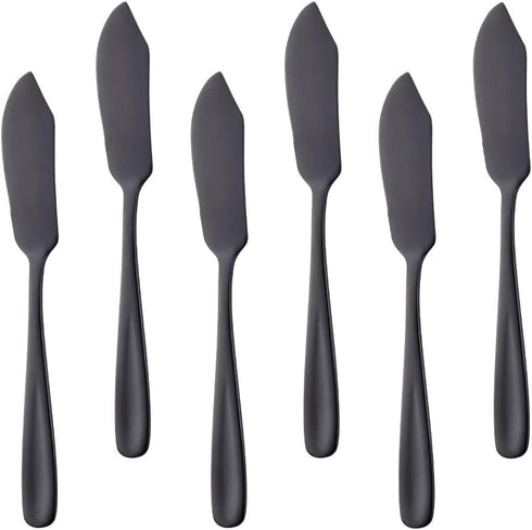 Stainless Steel Cheese Dessert Knives, Set of 6, Breakfast Butter Knife & Sandwich Spreader (Black)