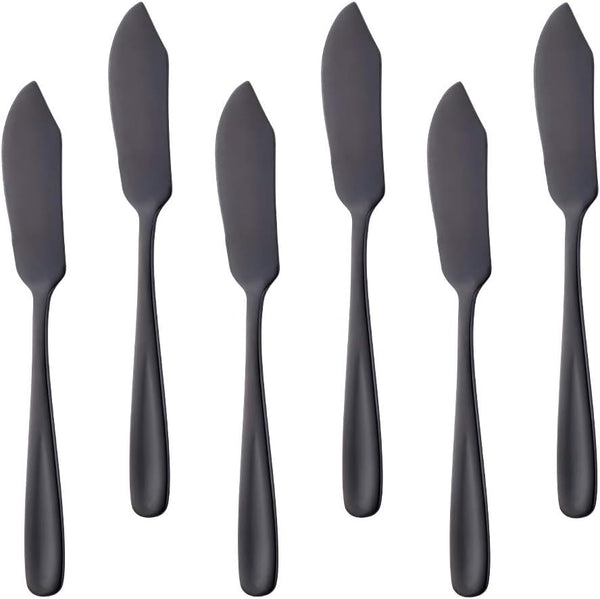 Stainless Steel Cheese Dessert Knives, Set of 6, Breakfast Butter Knife & Sandwich Spreader (Black)