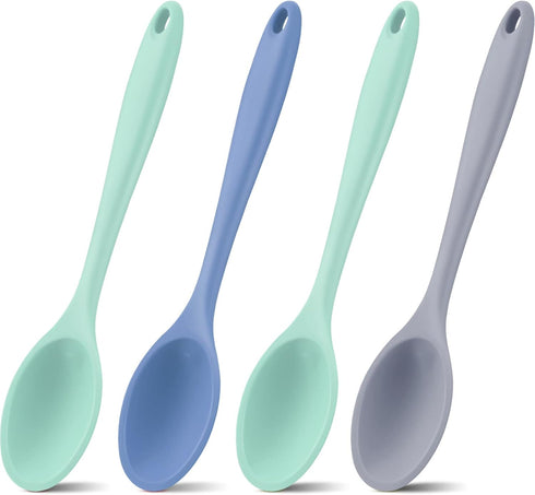 4 Pieces Large Silicone Mixing Spoon Set for Baking, Serving, Basting - Heat Resistant, Non-Stick Utensil Spoon