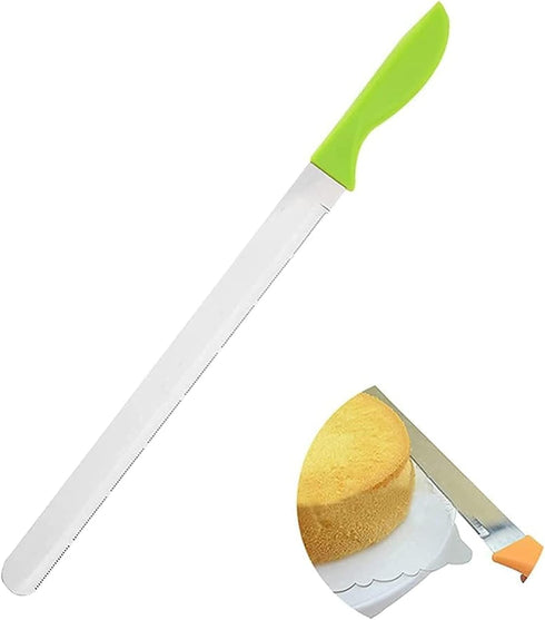 10 Inch/12 Inch Stainless Steel Cake Knife, Plastic Handle Baking Pastry Spatulas, Serrated Bread Knife